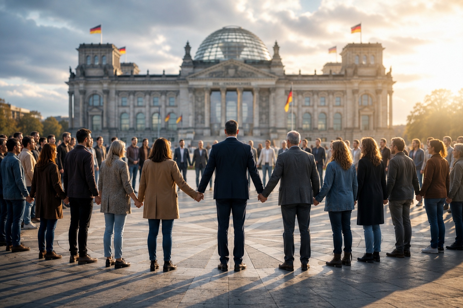 KI generiertes Symbolbild: Die demokratische Mitte zwischen Verantwortung, Haltung und gesellschaftlichem Zusammenhalt