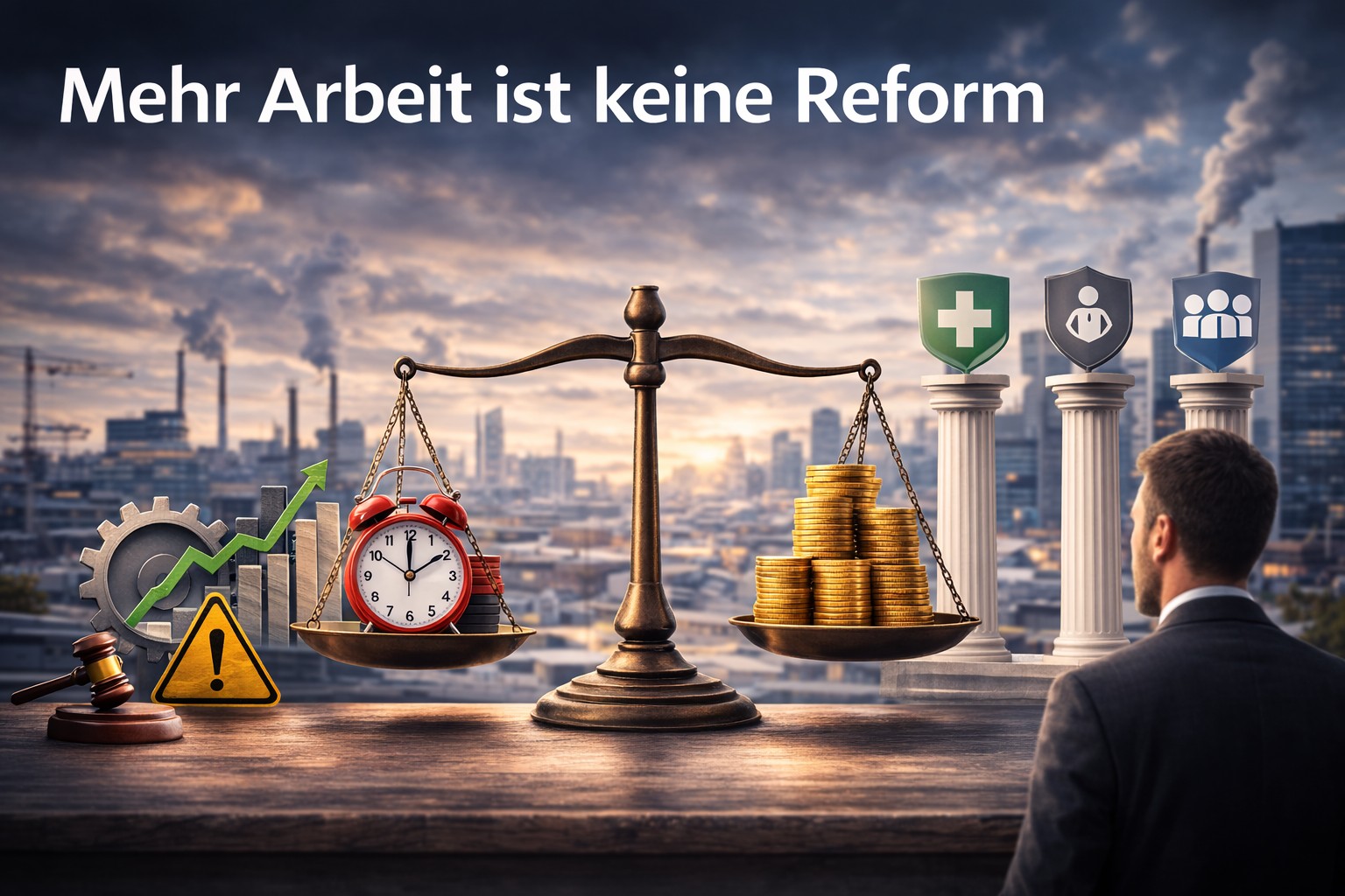 KI generiertes Symbolbild:
Arbeitsmarkt, Produktivität, Generationen, Wirtschaftspolitik